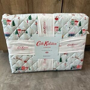 Cath Kidston London Christmas Snow Day Duck Egg Queen Quilt Bedspread New
